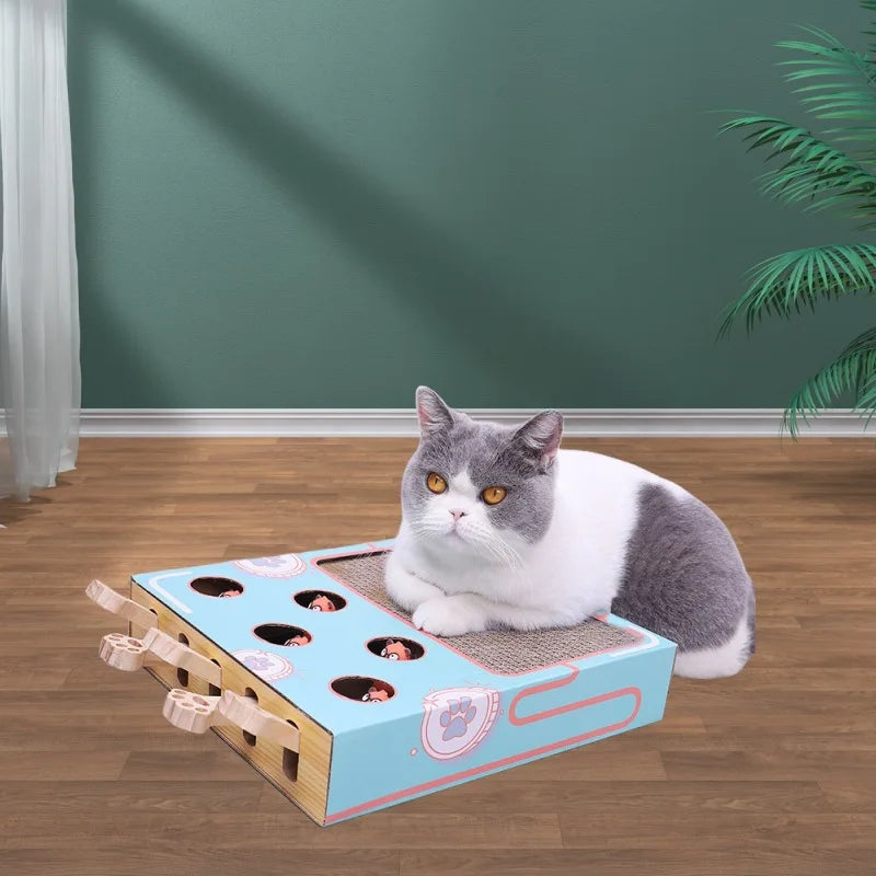 3-in-1 Whack-a-Mole Cat Toy with Scratching Pad