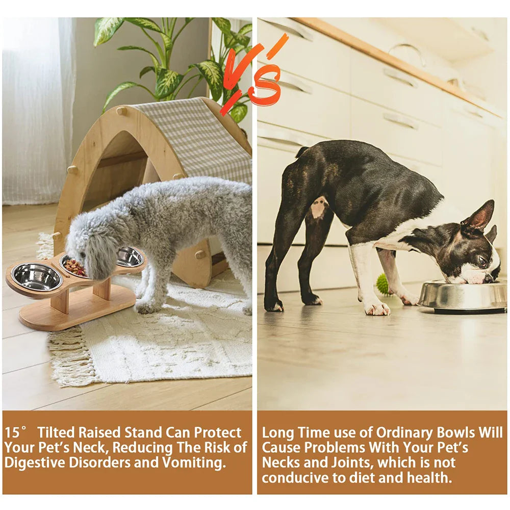 Raised 3-Bowl Cat Feeder with Wood Stand - view 2