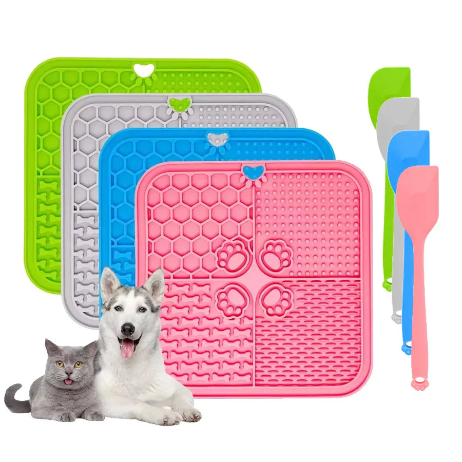 11 Colors Pet Slow Feeding Mat With Spatula Silicone Suction Cup Dog Cat Licking Mat Increase Eating Fun Slow Feeding