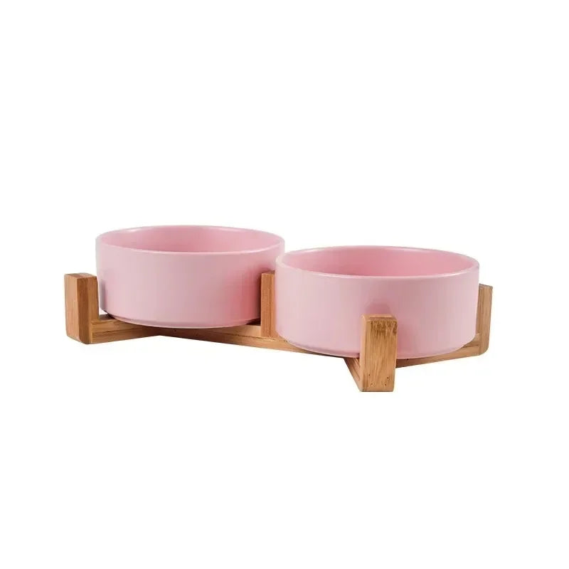 Ceramic Double Bowl with Wood Stand for Cats and Small Dogs - view 8