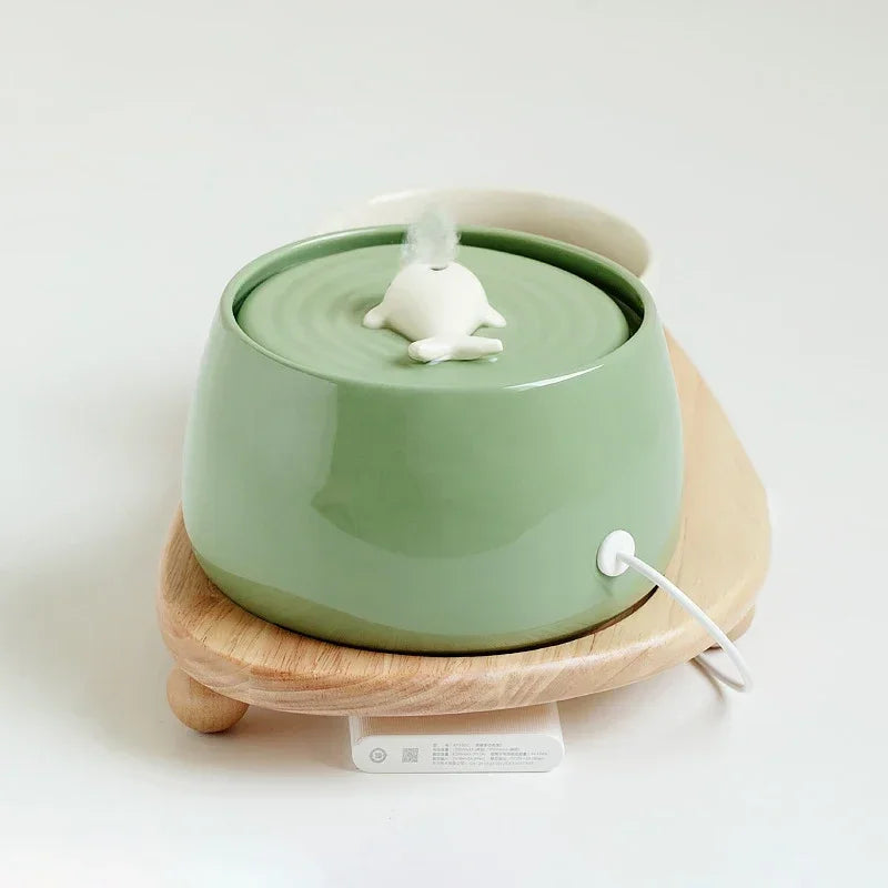 Ceramic Cat Water Fountain with Filter, 1.3L USB