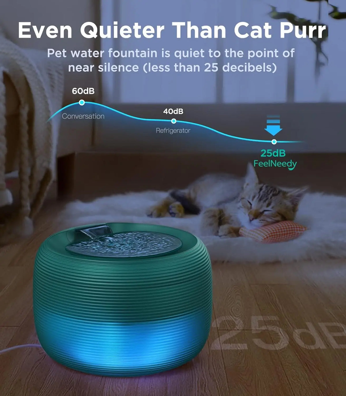 Ultra-Quiet Waterfall Cat Water Fountain with LED, 2.5L - view 2