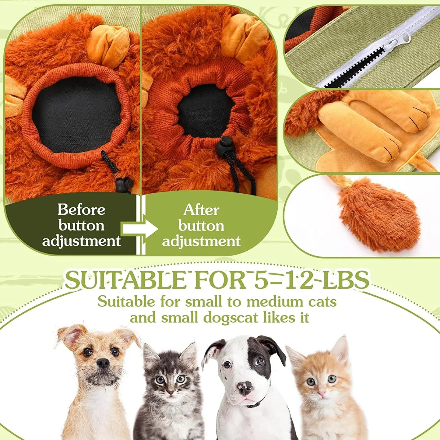 Pet Canvas Shoulder Bag Lion Shaped Carrier For Cat Comfortable Cats Carrying Pouch Handbag Puppy Messenger Bag For Out Travel