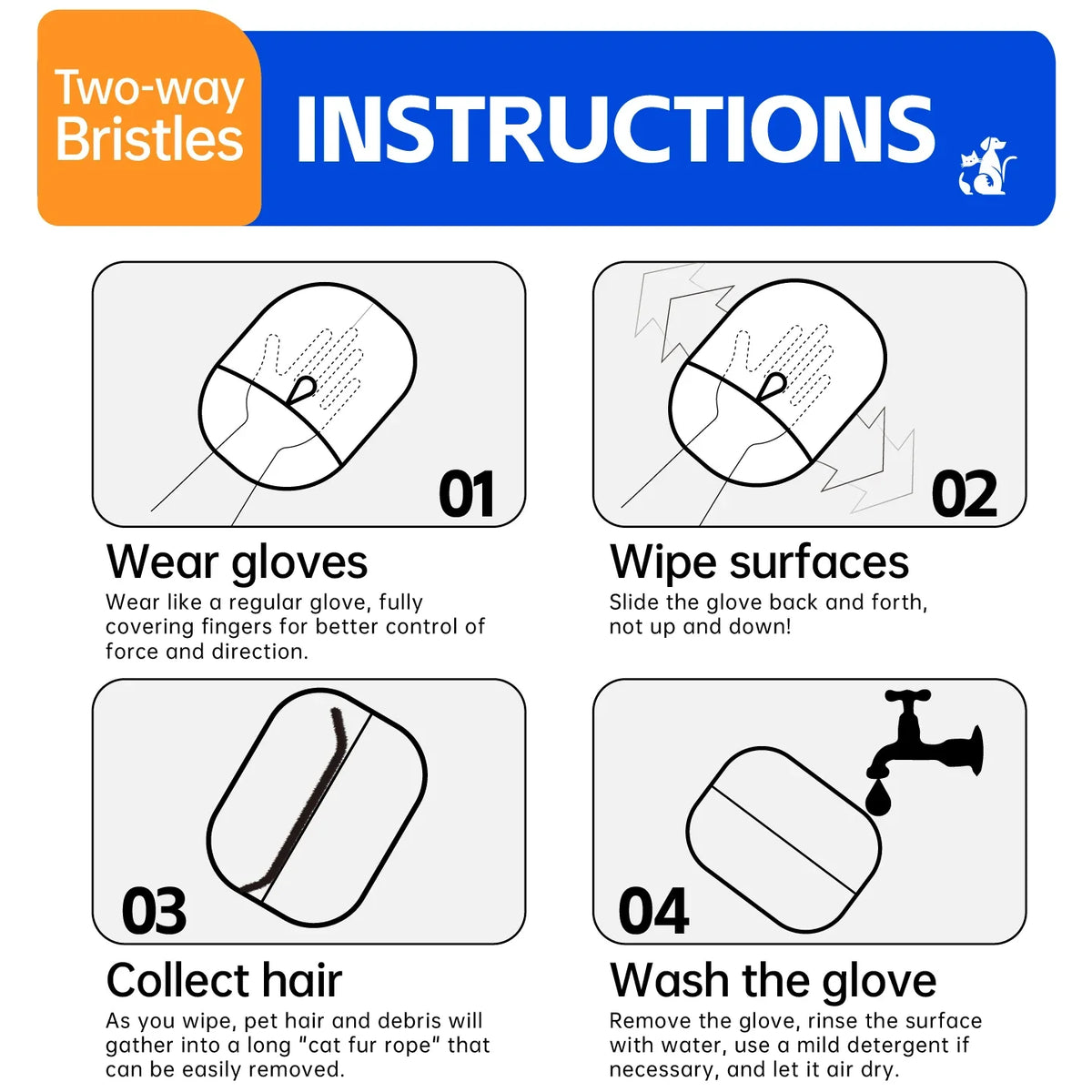 Dual-Sided Grooming Gloves for Cat Hair - view 3