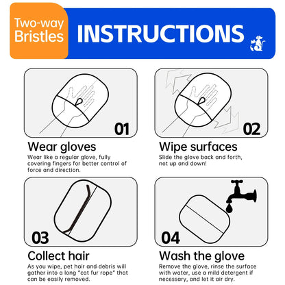 Pet Grooming Gloves Cats Hair Brush Pet Hair Removal Gloves Dual Brush Static-Free Cat Hair Cleaning Tool Hair Stripping Mitts