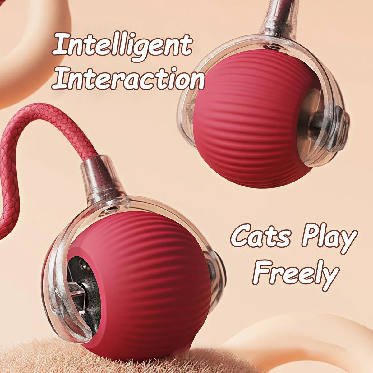 Rechargeable Rolling Ball Cat Toy with Faux Tail - view 2