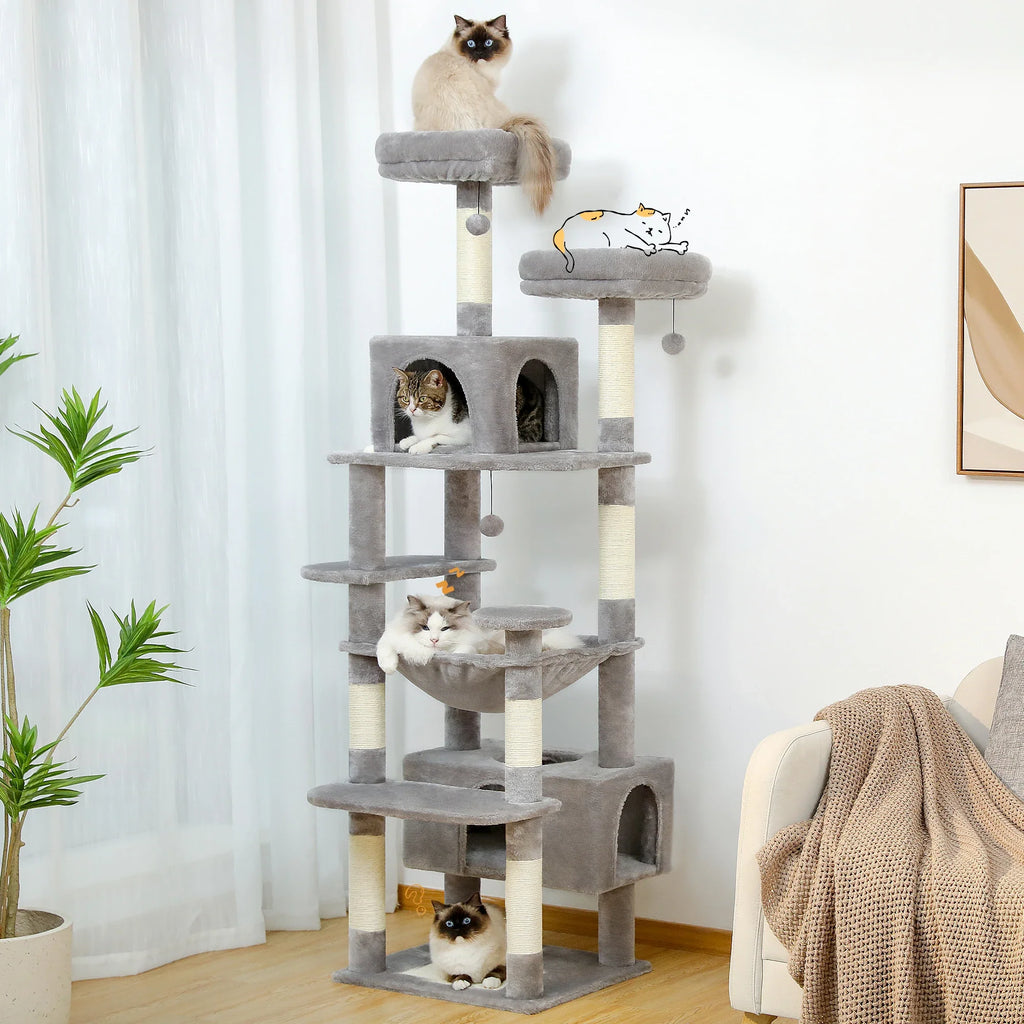 Large Cat Tree Tower with Hammock, Perches and Condos