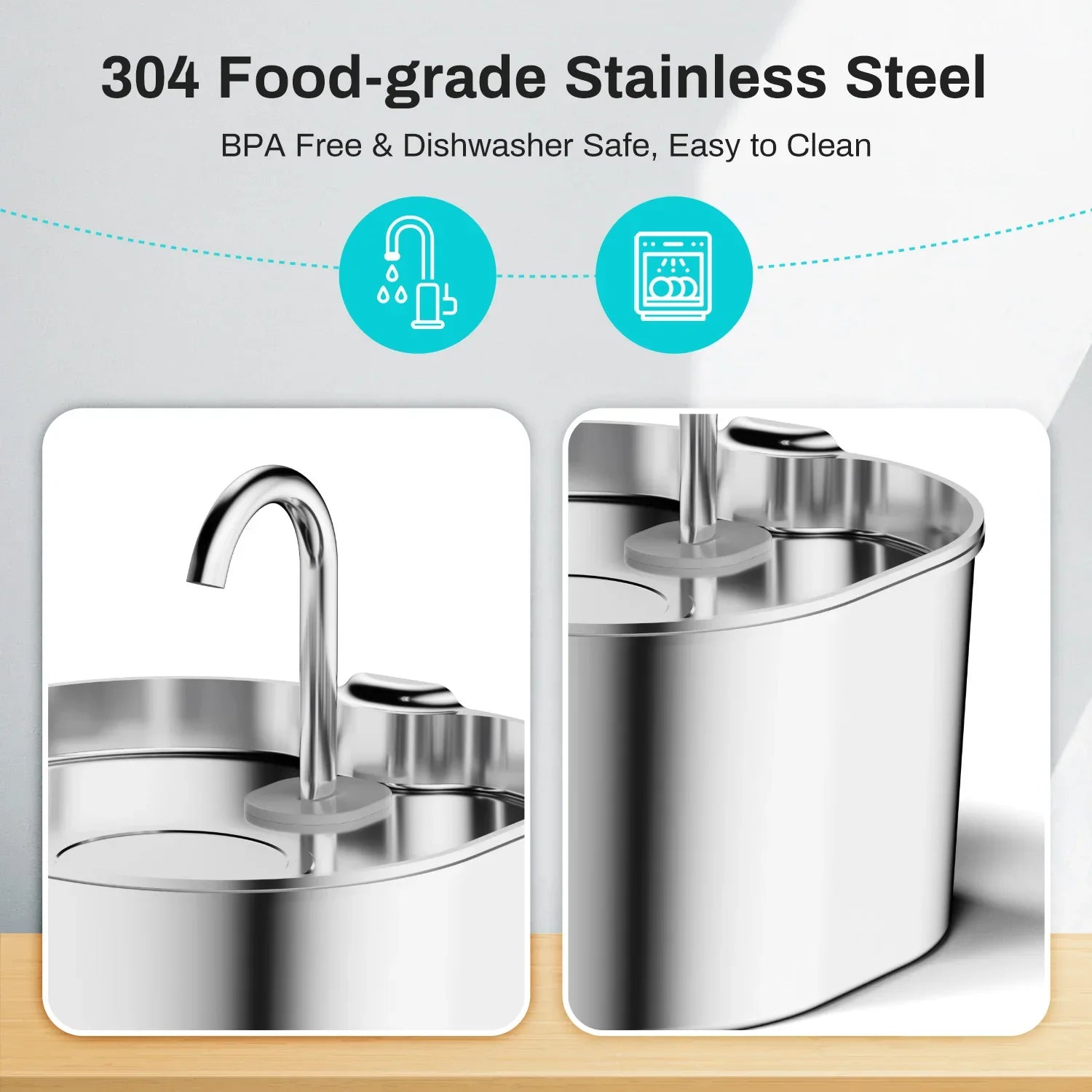 ZYFeeder Stainless Steel Cat Water Fountain, 2.2L