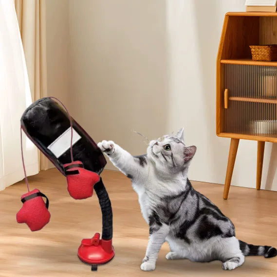 New Cartoon Cat Punching Bag Toy Indoor Kitten Adult Cats Boxing Gloves Suction Cup Color Randomly Shipped Pet Supplies