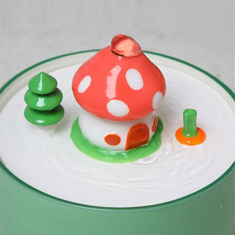 Ceramic Mushroom Cat Water Fountain with Filter, USB - view 3