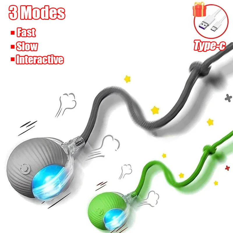New Cat Interactive Ball Toy Automatic Rolling Ball Faux Tail Rechargeable Smart Pet Electric Toy Dog Cat Training Imitate Mouse
