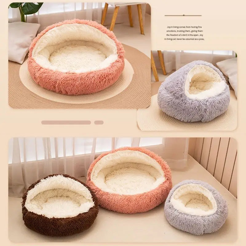 Round Plush Pet Bed with Removable Cover