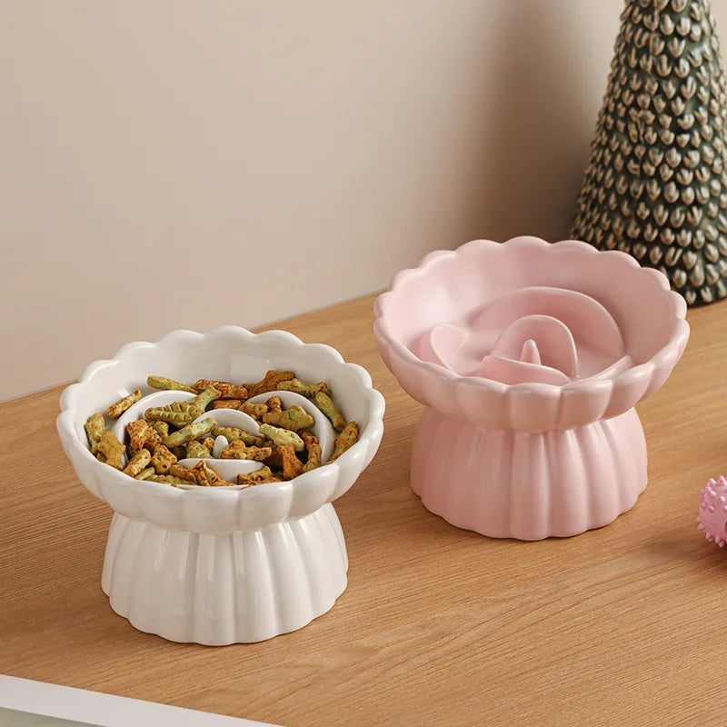 Elevated Ceramic Slow-Feed Cat Bowl