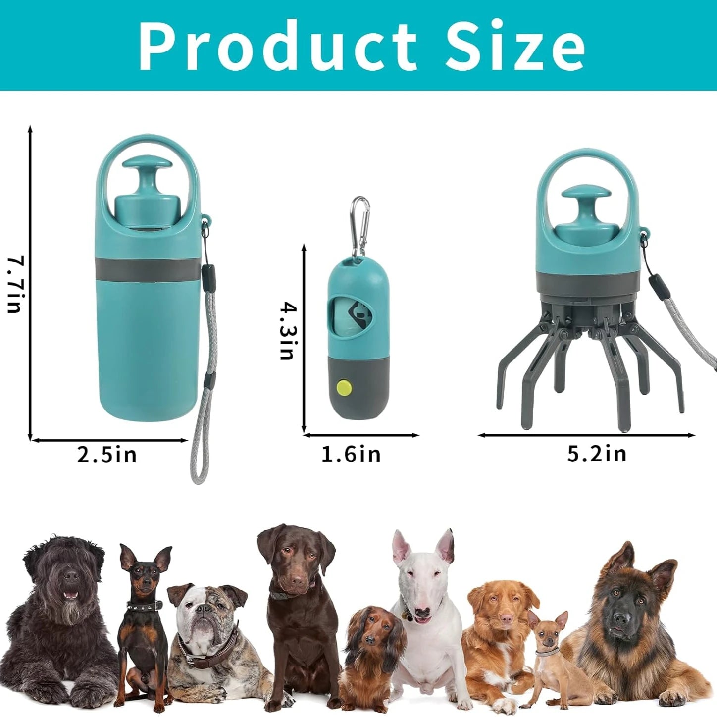 Dog Poop Scooper Set with LED Light and Bag Dispenser