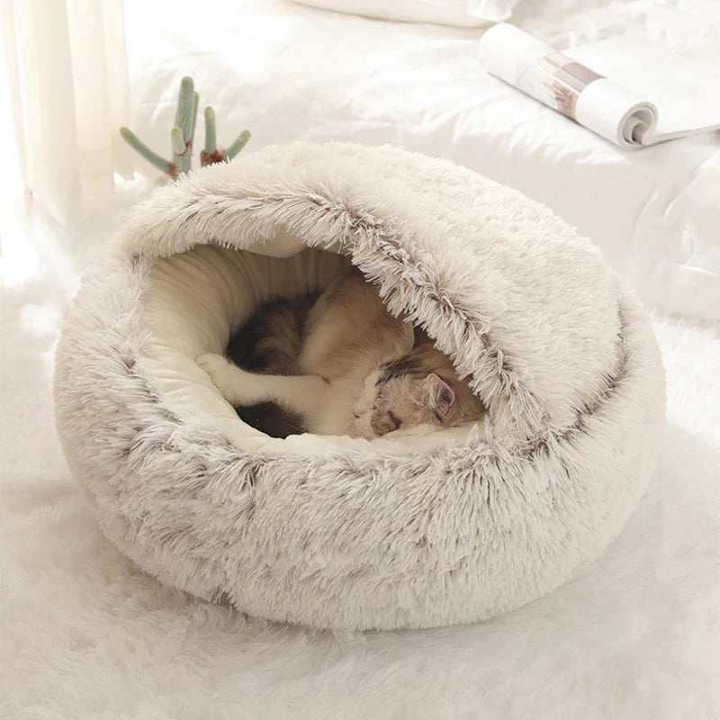 Round Plush Cave Bed with Cover for Cats and Small Dogs - view 2