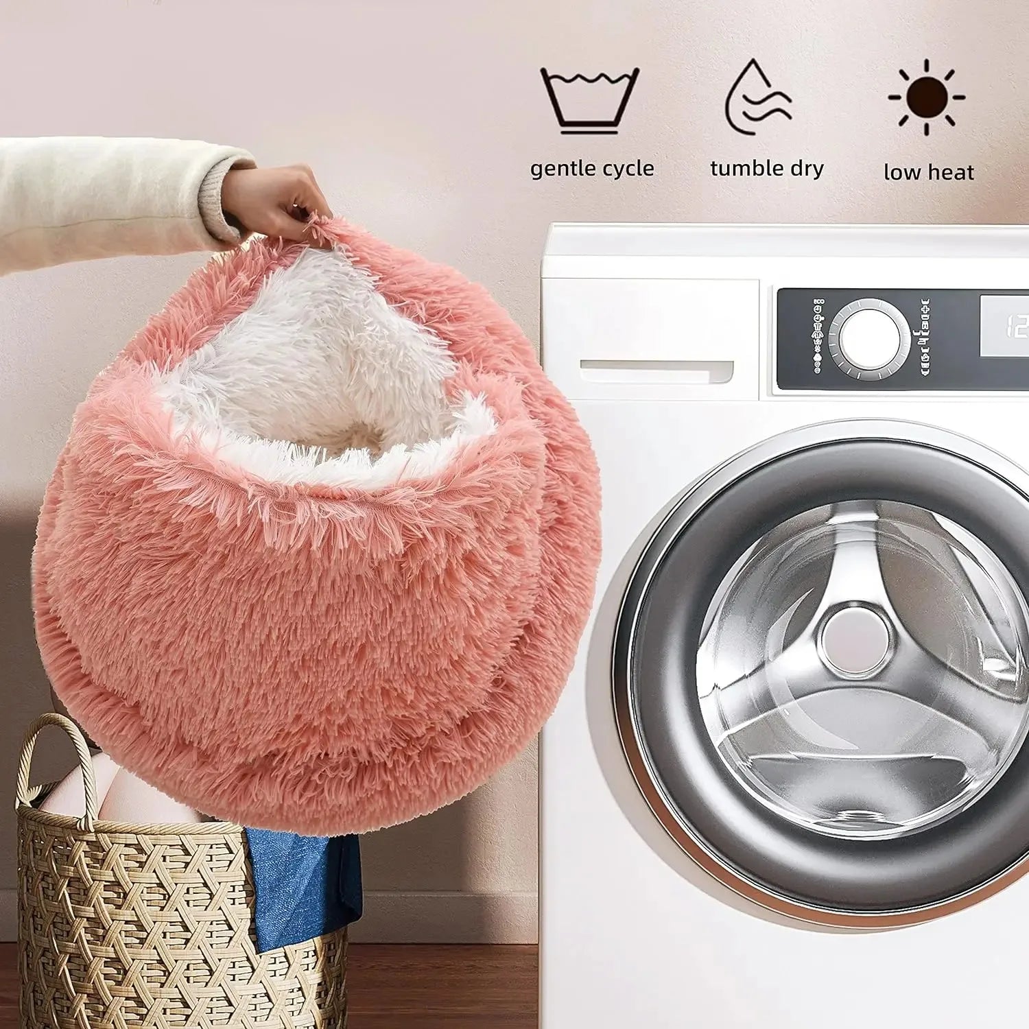 Round Plush Pet Bed with Removable Cover
