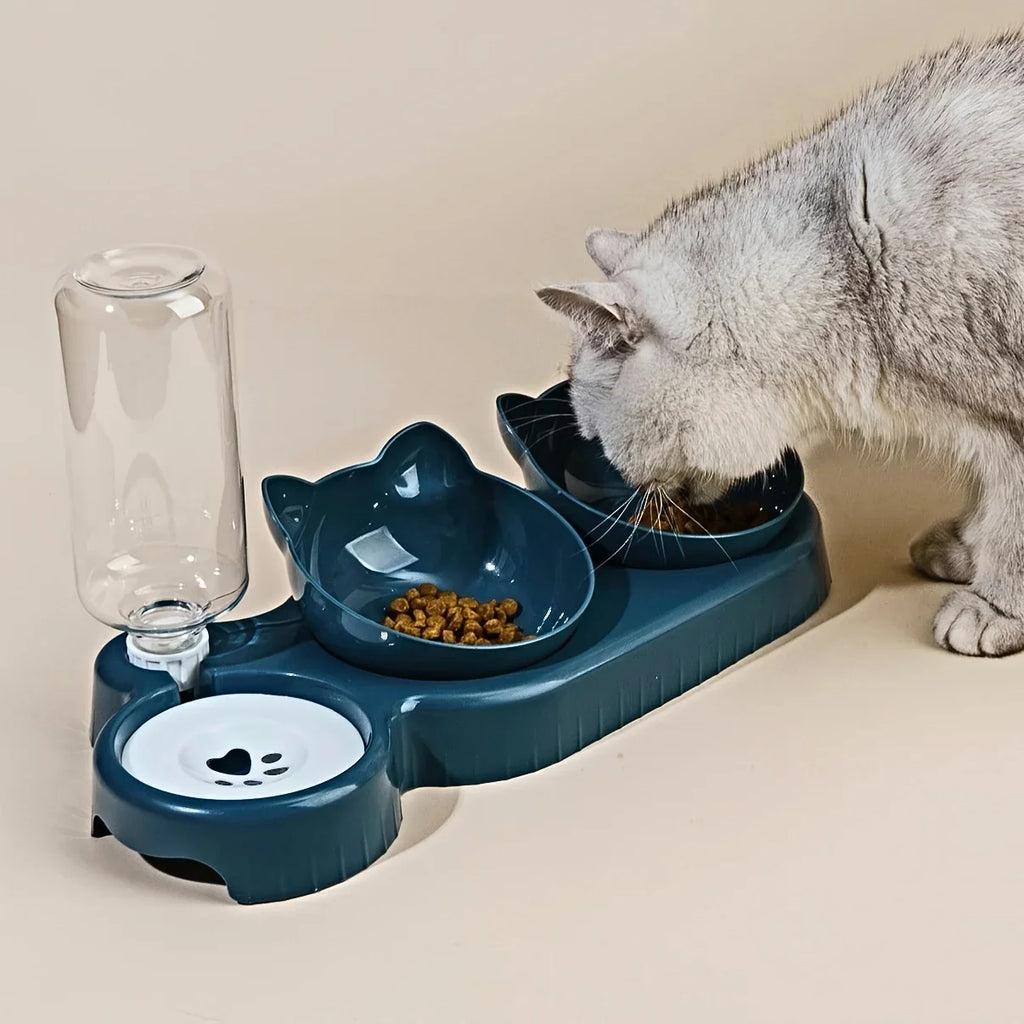 3-in-1 Tilted Cat Food Bowl Set with Gravity Water Feeder - view 2