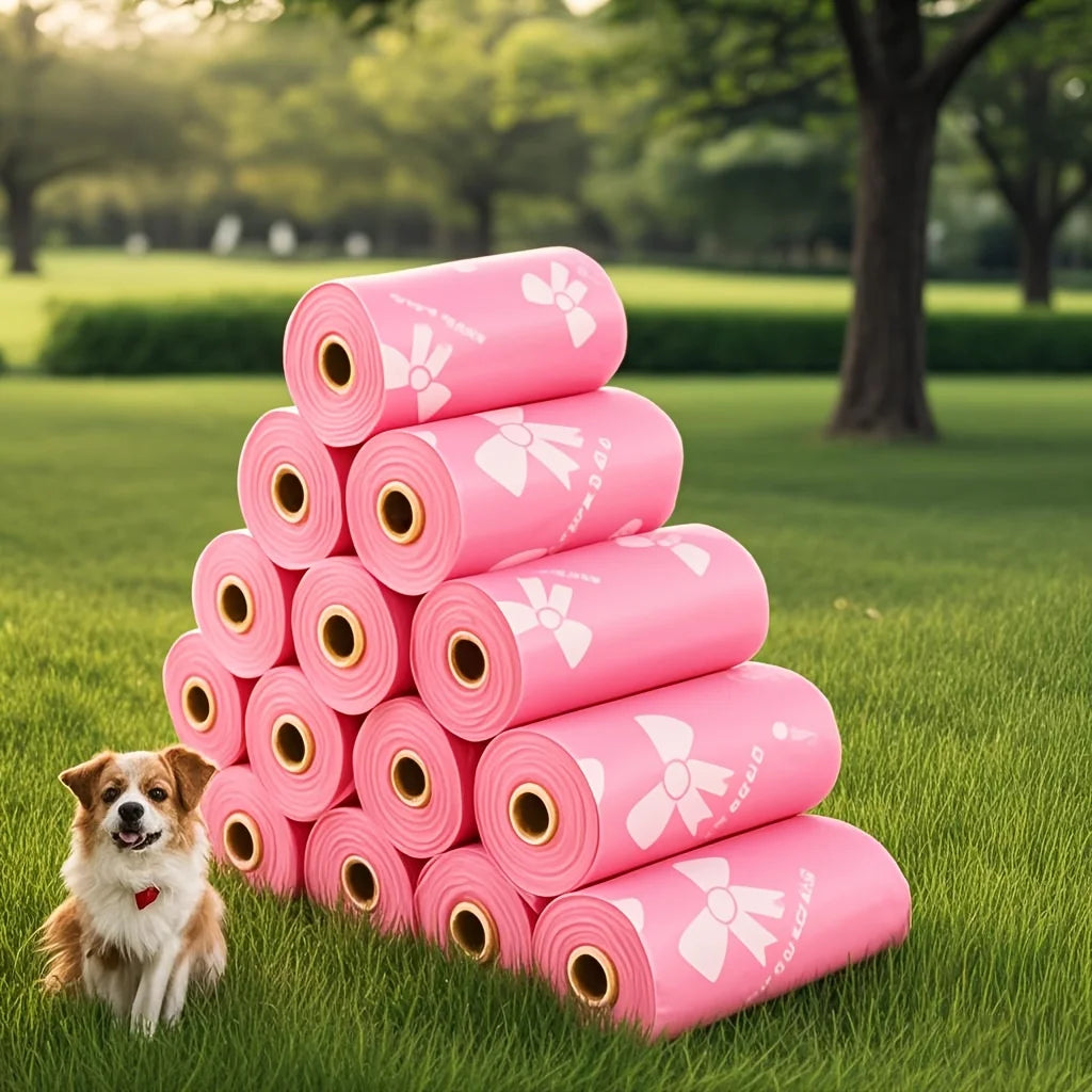 Leakproof Pet Waste Bags with Pink Bows