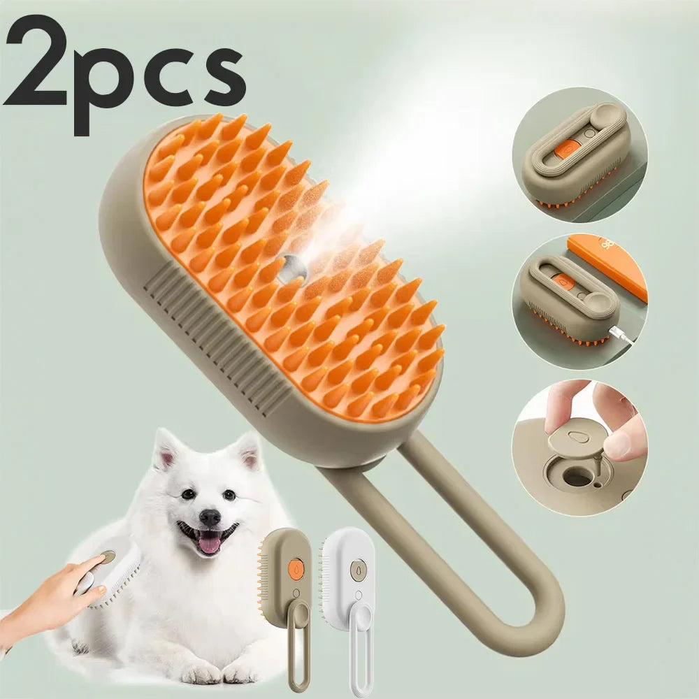 3-in-1 Steam Massage Grooming Brush for Dogs and Cats, 1/2 Pack