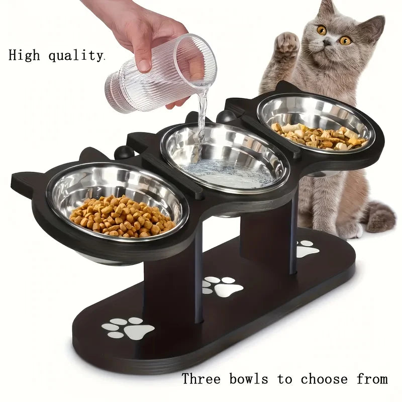 Elevated 15° Tilted Cat Food Bowl with Wood Stand - view 6