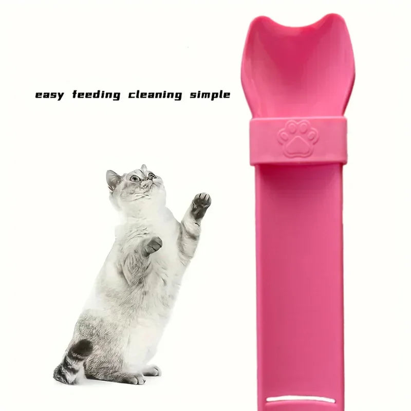 Cat Strip Squeeze Spoon for Lickable Wet Cat Treats Meat Puree No Mess Hands Free Pet Food Scoop Portable Anti Spill Cat Feeder
