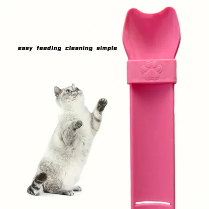 Cat Strip Squeeze Spoon for Lickable Wet Cat Treats Meat Puree No Mess Hands Free Pet Food Scoop Portable Anti Spill Cat Feeder