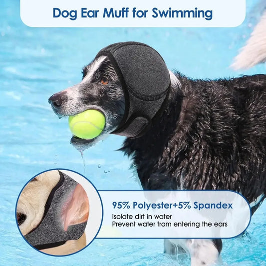Waterproof Dog Ear Muffs for Swimming & Grooming - Noise Cancelling Calming Hood for Pet Anxiety Relief & Shock Prevention