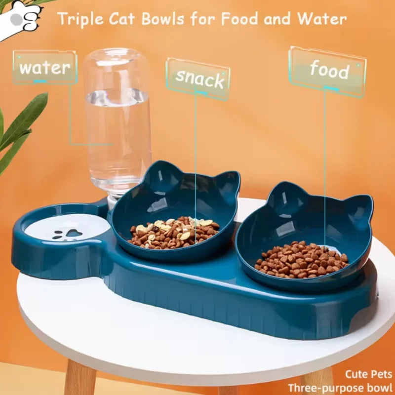 Triple Cat Bowl Feeder with Automatic Water Bottle - view 3