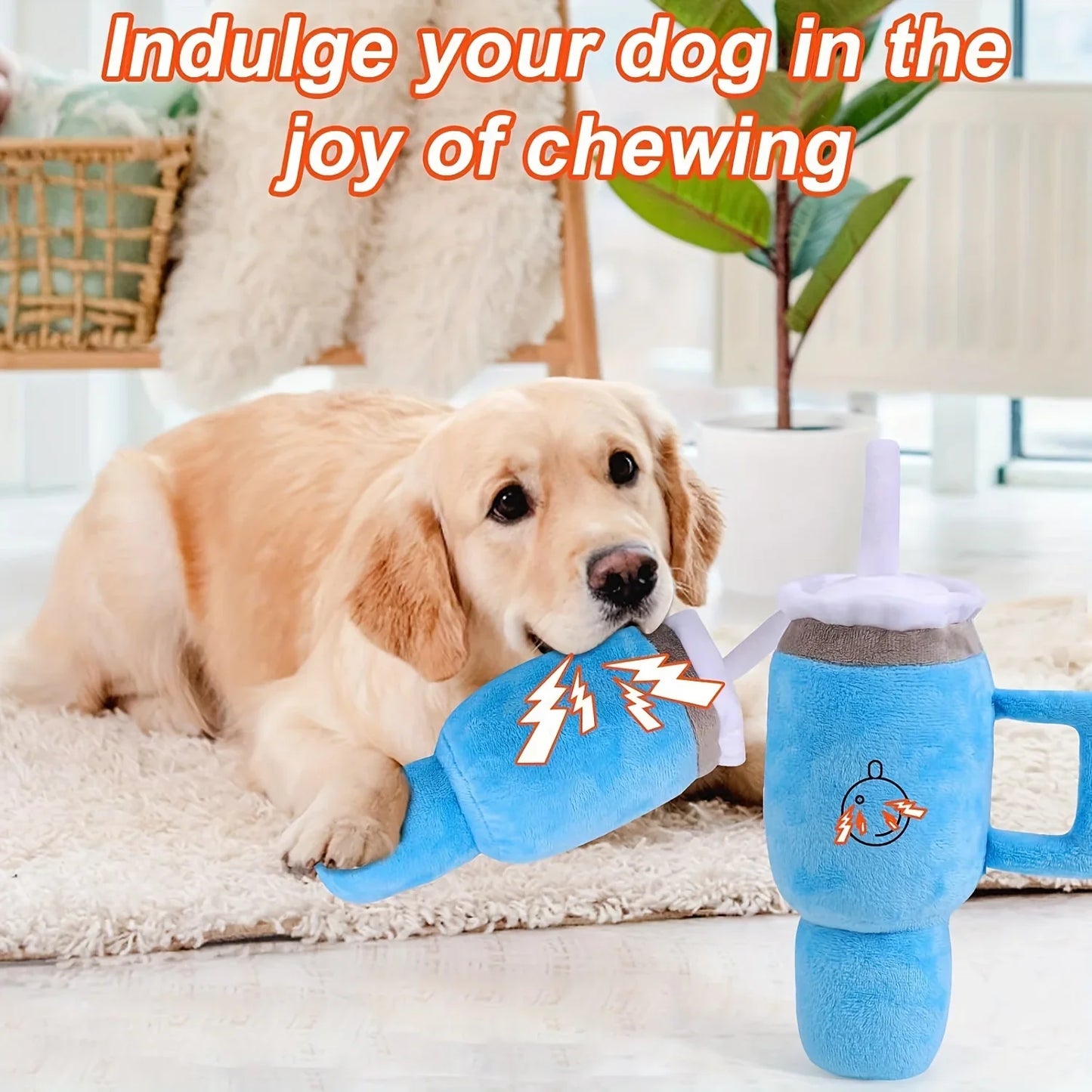 Plush Squeaky Dog Toy - Fun Cup Design, Soft Plush Material, Ideal For Large Breeds, Battery-Free