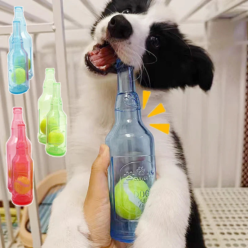Squeaky Bottle Chew Toy with Tennis Ball for Dogs
