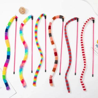 Cat Toy Caterpillar Cat Teaser Wand Cat Interactive Toys Funny  Feather Colorful Rod Teaser Wand Pet Cat Supplies Cat Accessory