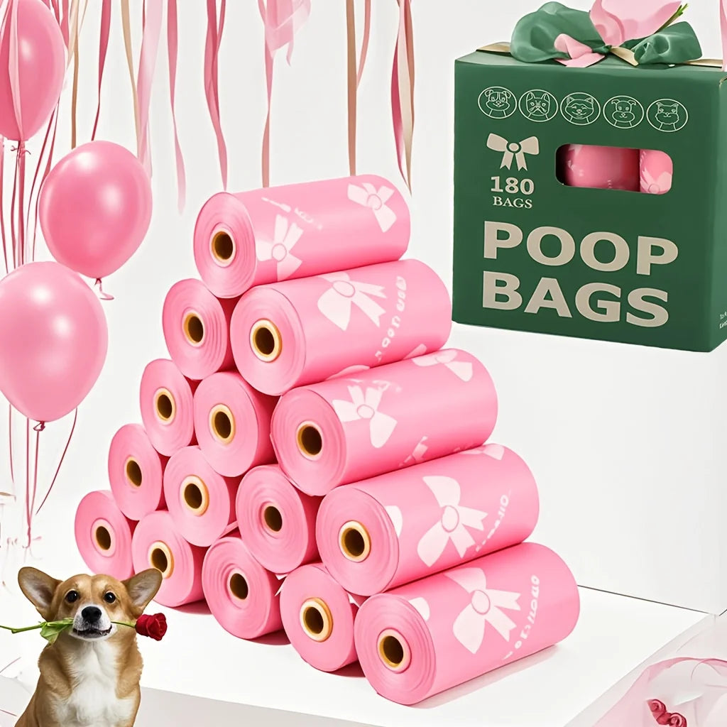 Leakproof Pet Waste Bags with Pink Bows
