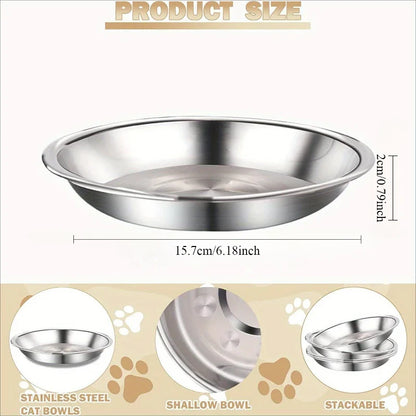 2/6pcs Slip Resistant Stainless Steel Cat Bowl – Low-Profile Wide Design for Kittens Small Pets Anti-Tip Base Feeding Station