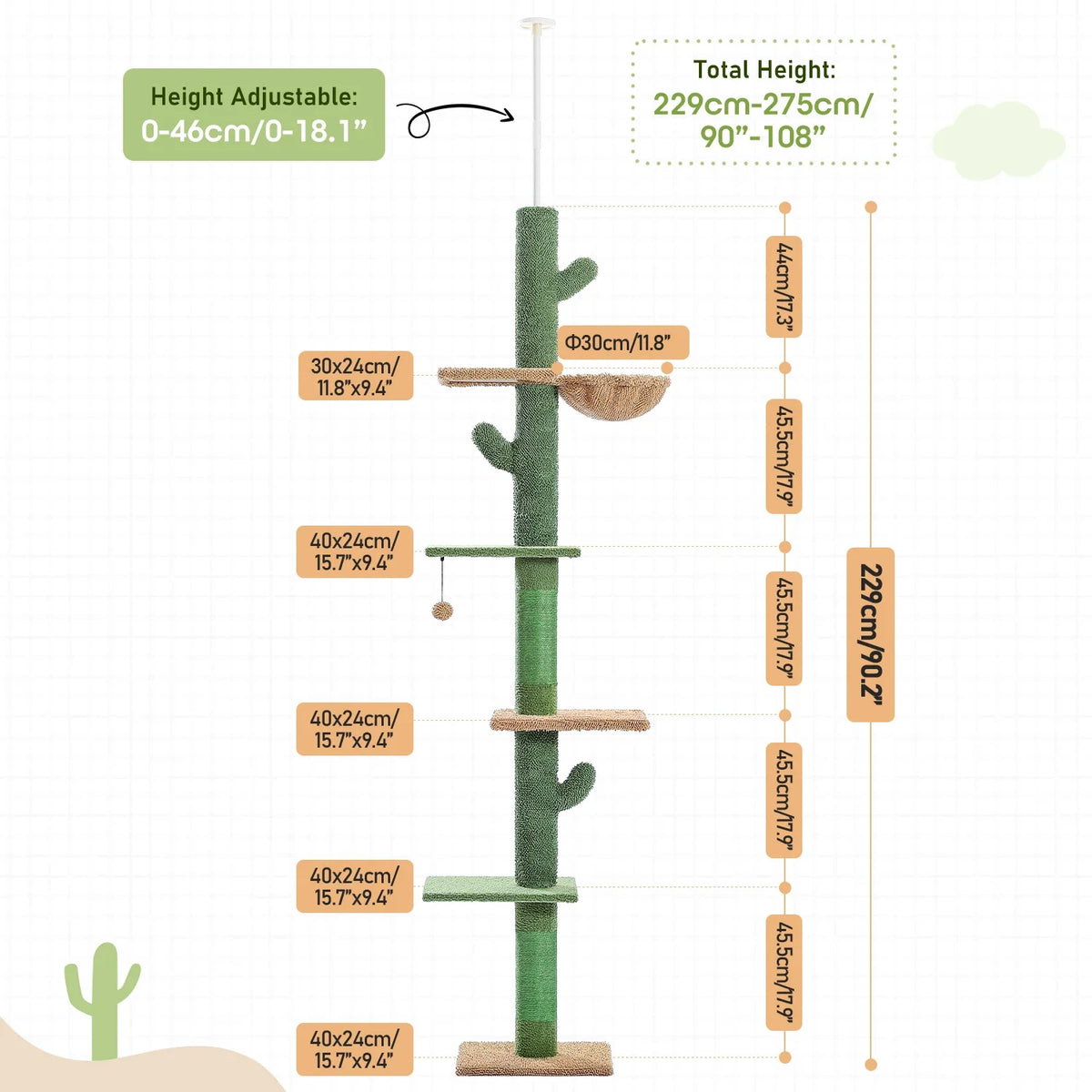 5-Tier Cactus Cat Tree, Floor to Ceiling - view 6
