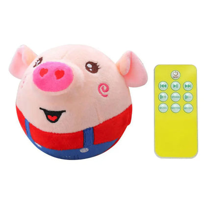Cartoon Pig Active Moving Pet Plush Toy USB Rechargeable Interactive Dog Toys Pet Bouncing Balls for Dogs Cats