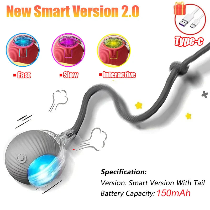 Rechargeable Rolling Ball Cat Toy with Faux Tail - view 11