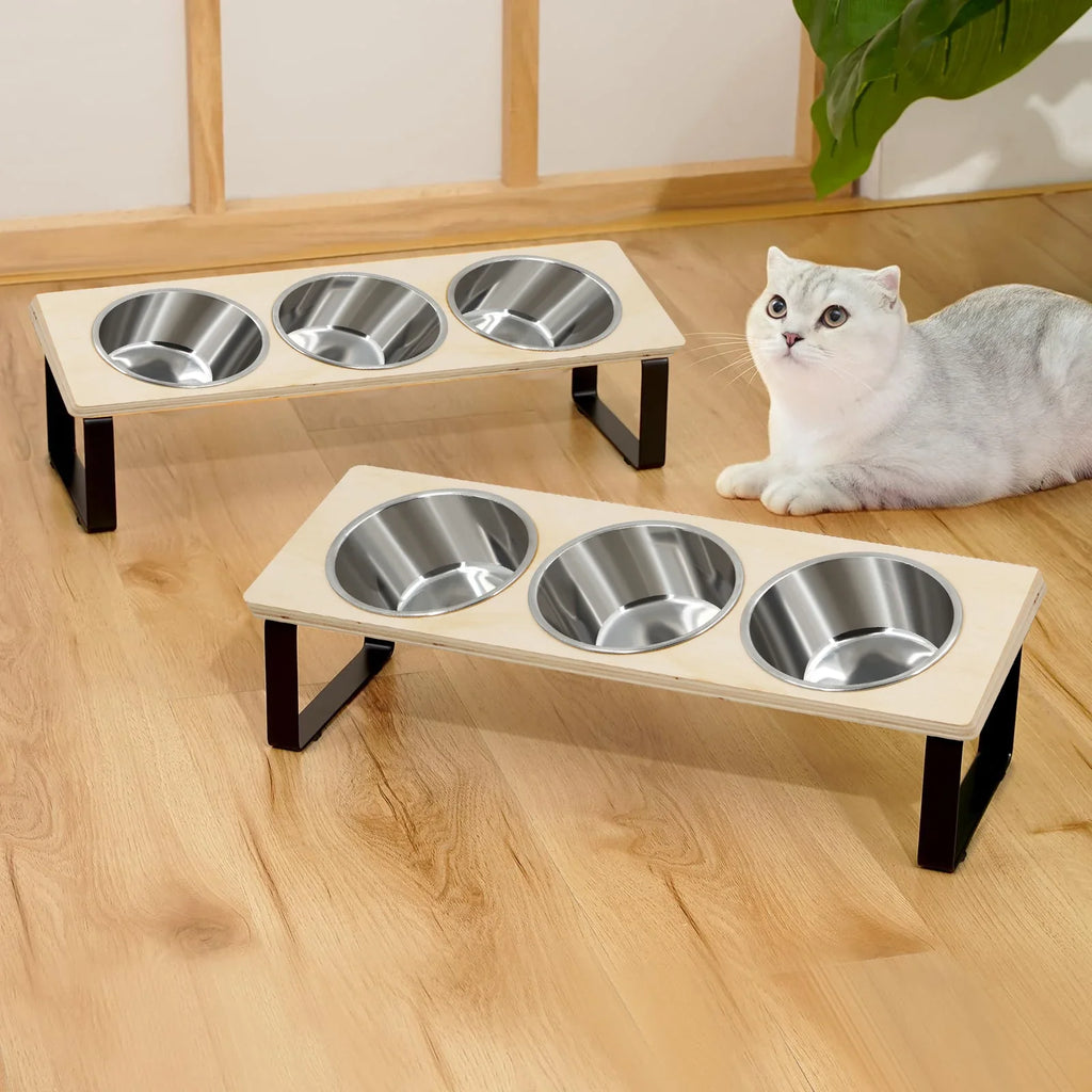 Elevated Tilted Cat Feeding Bowls with Stand