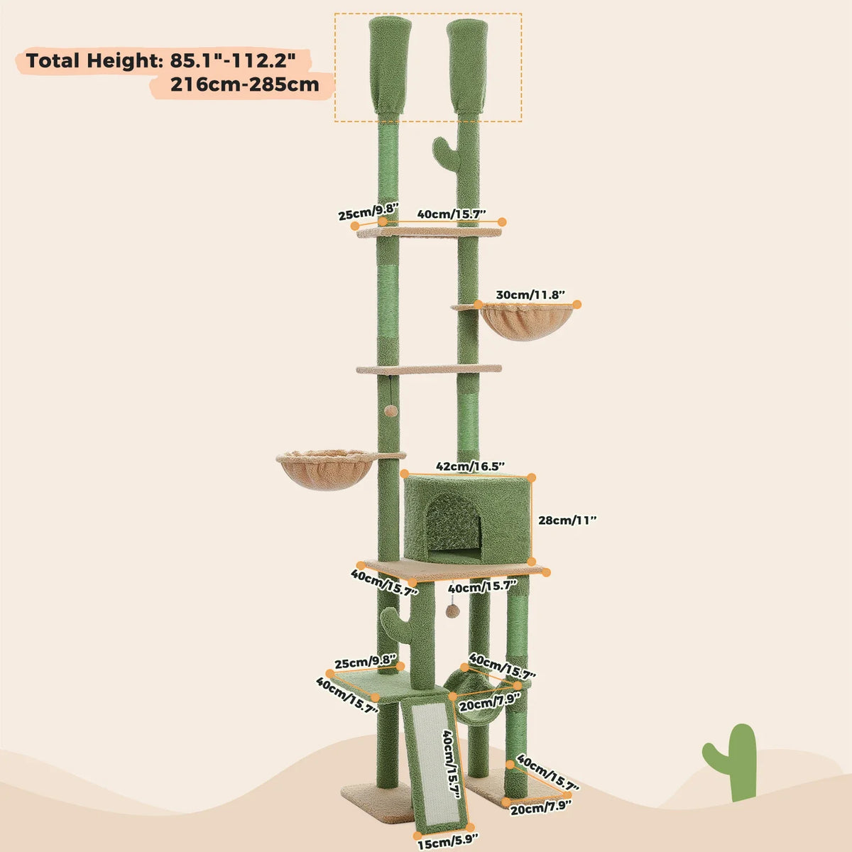 Floor-to-Ceiling Cat Tree with Hammock and Scratching Posts - view 10