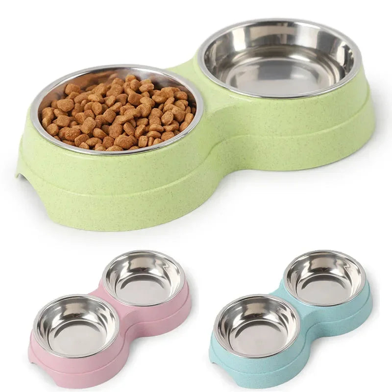 Stainless Steel Double Bowl Feeder for Dogs and Cats