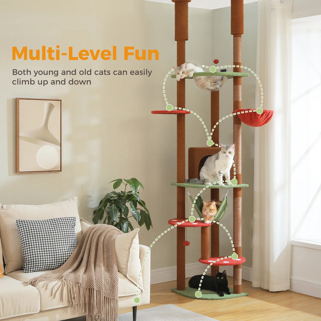 Floor-to-Ceiling Cat Tree with Hammock and Scratching Posts - view 3