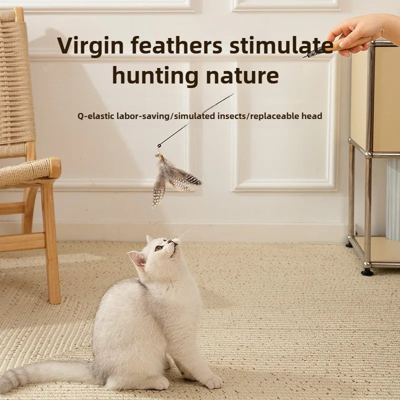 Telescopic Feather Wand Cat Toy, 1.8m