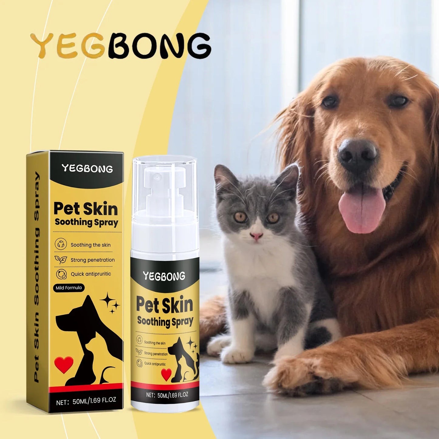 YEGBONG 50ml Pet Skin Care Spray Gentle Formula Soothing Discomfort Relief Vet Recommended for Dogs Cats All Breeds Daily Use
