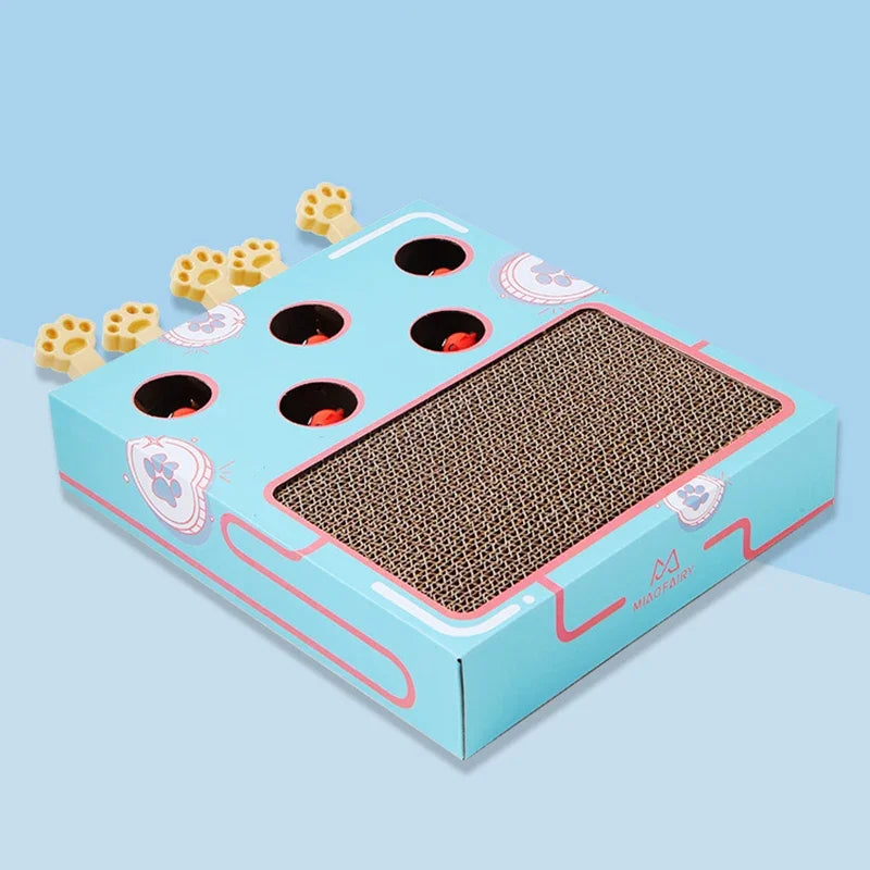 Cat Enrichment Toy Interactive Grind Claw Rest Play 3 in 1 Boredom Relief Whack A Mole Cat Toy with Cat Scratching Pad