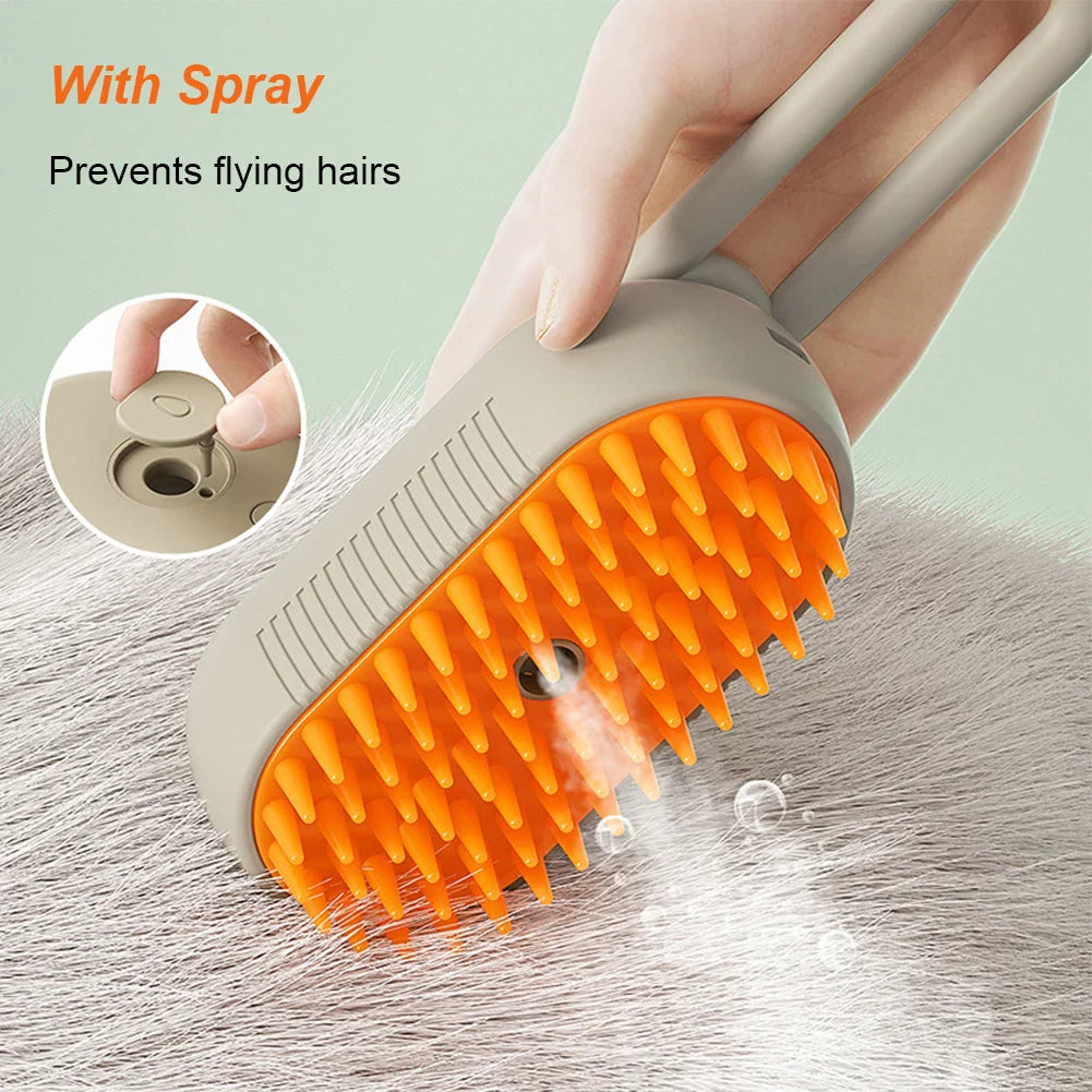 USB Rechargeable Steam Grooming Brush for Cats and Dogs