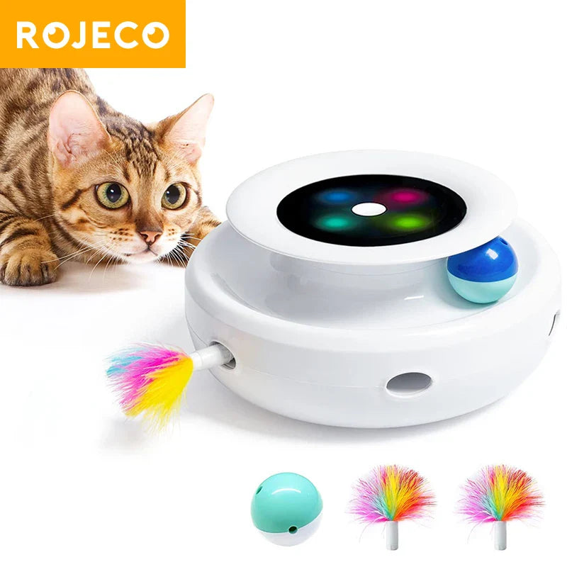 ROJECO 2-in-1 Automatic Feather Ball Cat Toy