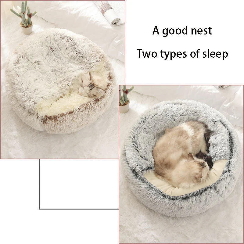 Round Plush Cave Bed with Cover for Cats and Small Dogs - view 3