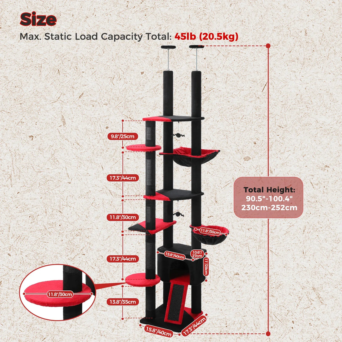 Floor-to-Ceiling Cat Tree with Hammock and Scratching Posts - view 8