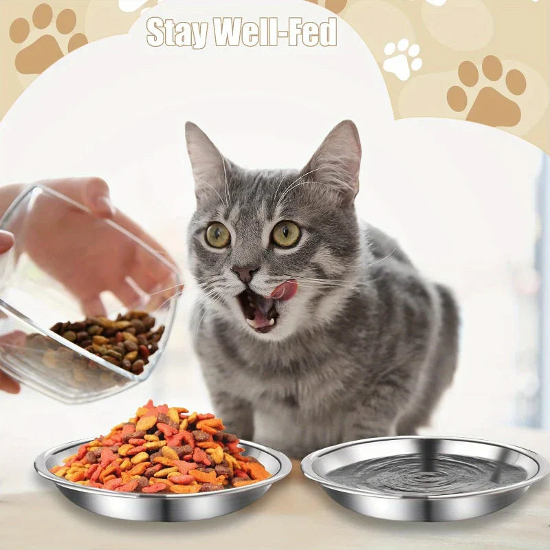 2/6pcs Slip Resistant Stainless Steel Cat Bowl – Low-Profile Wide Design for Kittens Small Pets Anti-Tip Base Feeding Station