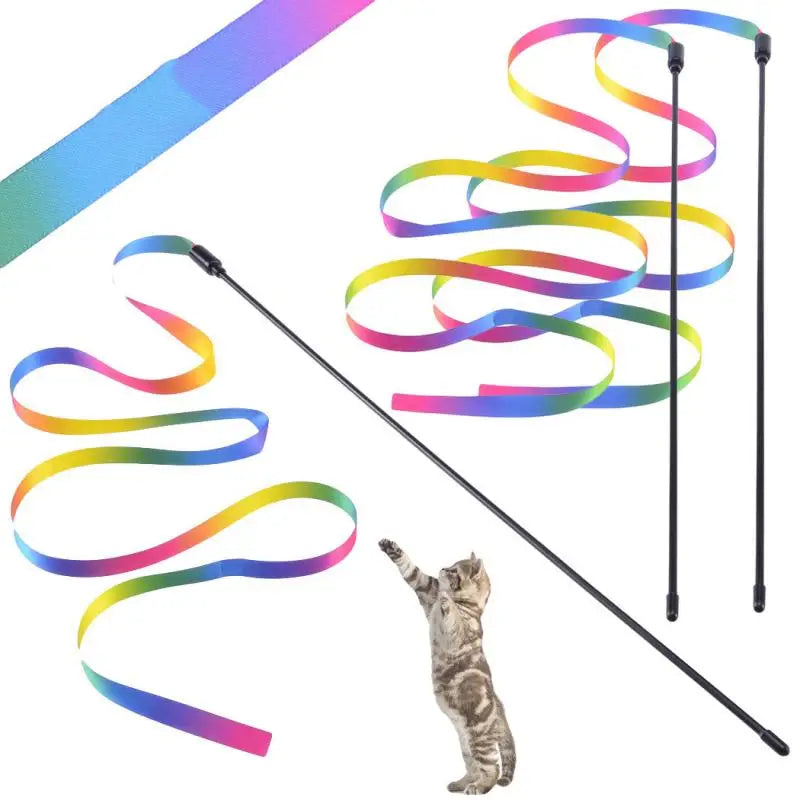 Rainbow Ribbon Cat Teaser Wand Toy