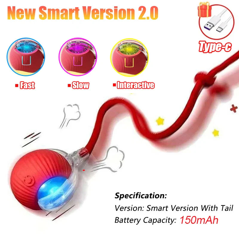 Rechargeable Rolling Ball Cat Toy with Faux Tail - view 24